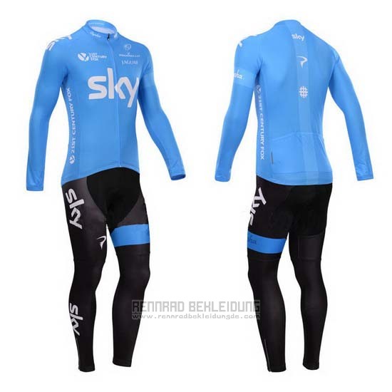 2014 Fahrradbekleidung Sky Wei und Azurblau Trikot Langarm und Tragerhose